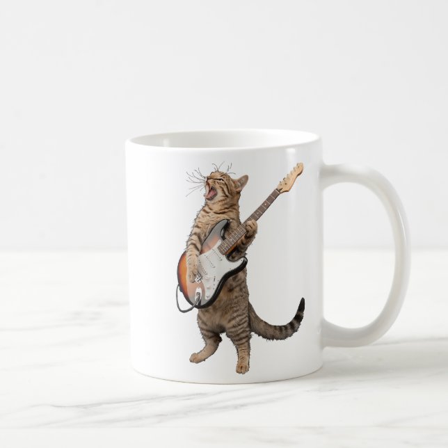 Taza De Café Gato Tocando Guitarra Niños Camisas Hombres Mujere (Derecha)