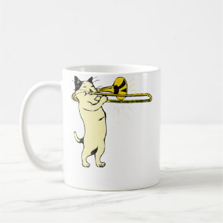 Taza De Café Gato tocando jazz con trombón novedad genial