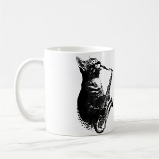 Taza De Café Gato tocando saxofón Gato divertido Jazz Sax Músic