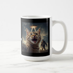 Taza De Café Gato tomándose selfie con OVNI y obsequio divertid