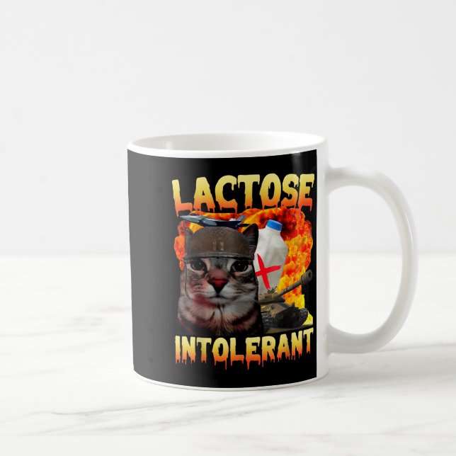 Taza De Café Gato tonto intolerante a la lactosa Meme divertido (Derecha)