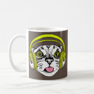 Taza De Café Gato usando audífonos DJ Kitten Rave Techno