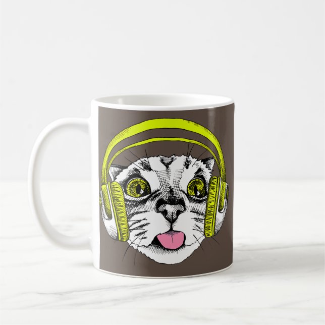 Taza De Café Gato usando audífonos DJ Kitten Rave Techno (Izquierda)