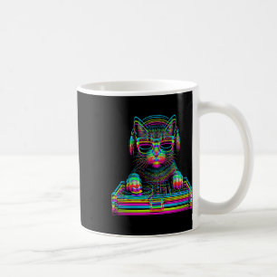 Taza De Café Gato Vaporwave Dj Techno Rave Edm Concierto de Mús