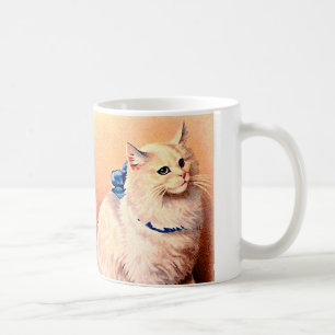 Taza De Café Gato vintage con arco azul