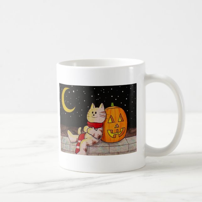 Taza De Café Gato y calabaza de Halloween con tu nombre (Derecha)