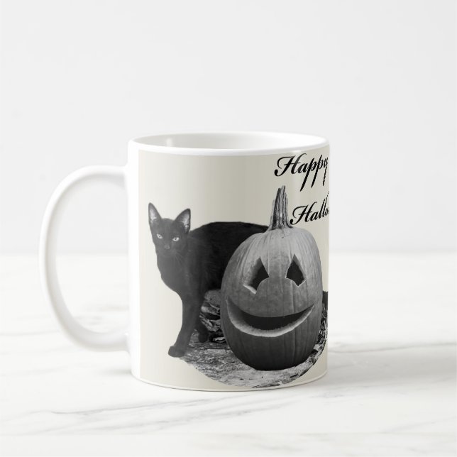 Taza De Café Gato y calabaza Feliz Halloween (Izquierda)