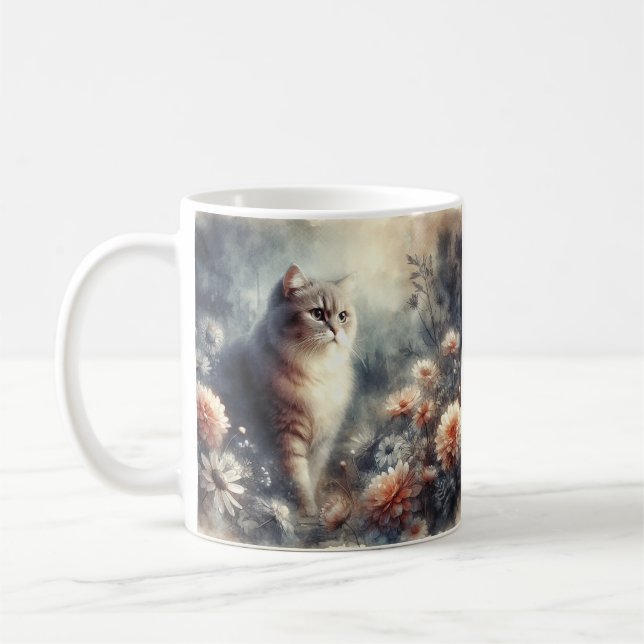 Taza De Café Gato y floral acuarela - El amor de una madre (Izquierda)