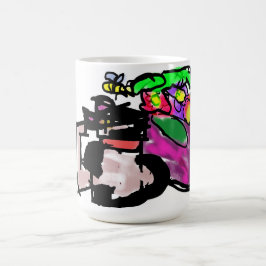 Taza De Café Gato y flores de primavera 