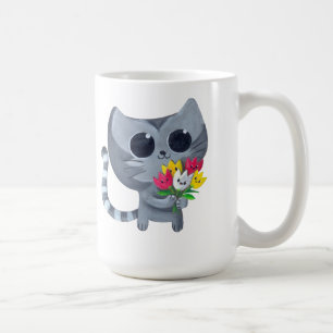 Taza De Café Gato y flores lindos del gatito