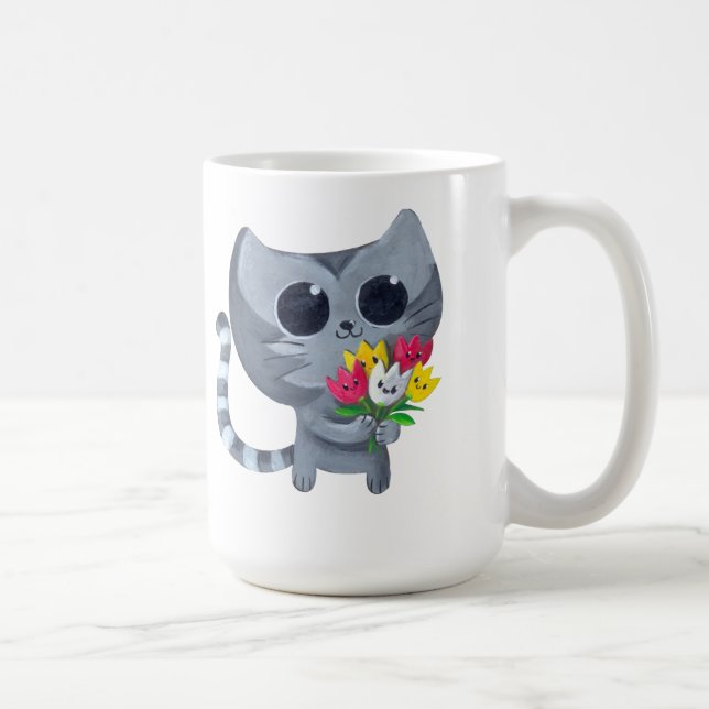 Taza De Café Gato y flores lindos del gatito (Derecha)