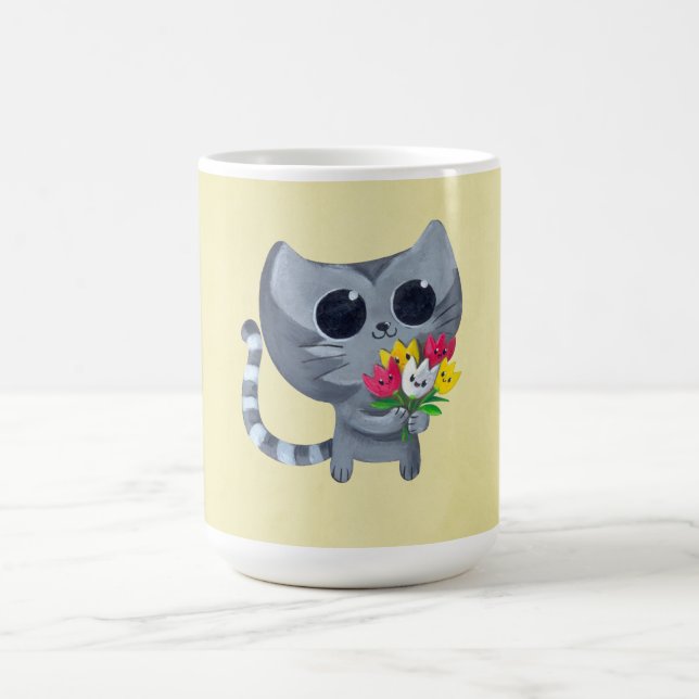 Taza De Café Gato y flores lindos del gatito (Centro)