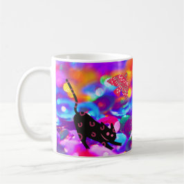 Taza De Café Gato y pájaro sobre fondo colorido