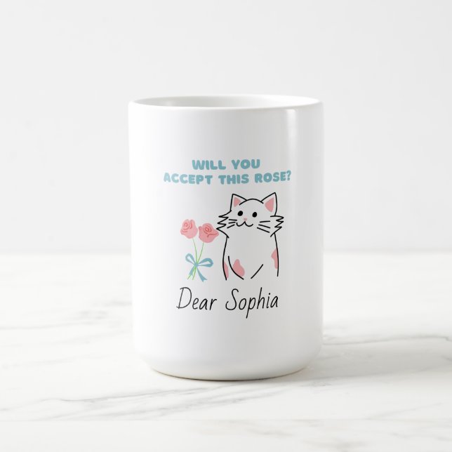Taza De Café Gato y Rosa Adorable (Centro)