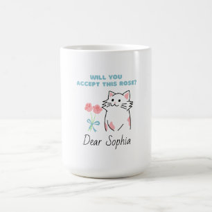 Taza De Café Gato y Rosa Adorable