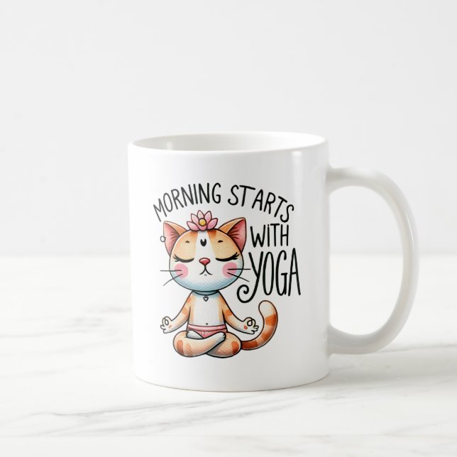 Taza De Café Gato Yoga Pose - Mañana Empieza Con Yoga (Derecha)