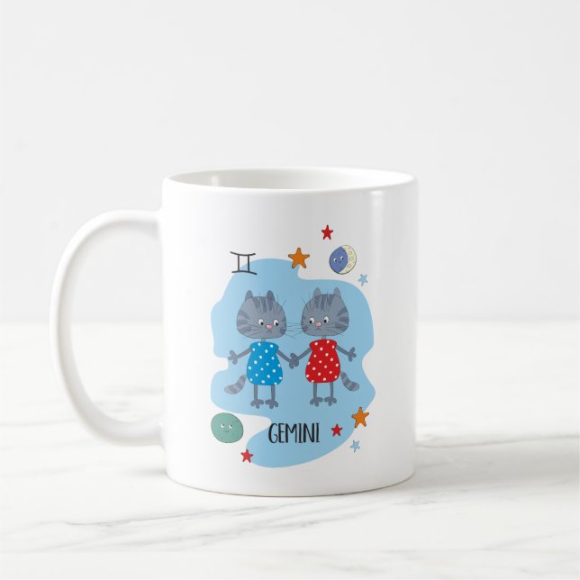 Taza De Café Gato zodiaco curado | Gemini (Izquierda)