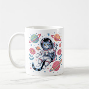 Taza De Café Gatonauta Cósmico en Vaporwave Espacial de Neón