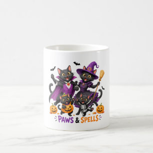 Taza De Café Gatos adorables de Halloween con patas y hechizos