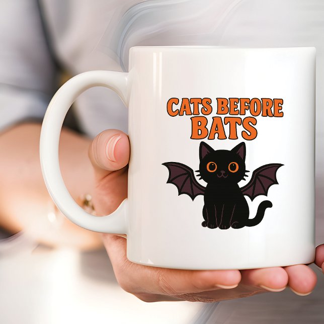 Taza De Café Gatos antes de murciélagos Gato negro de Halloween (Subido por el creador)