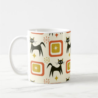 Taza De Café Gatos atómicos negros de mediados de siglo con cua