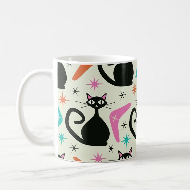 Taza De Café Gatos atómicos negros de mediados del siglo XX con (Izquierda)