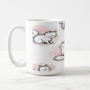 Taza De Café Gatos Blancos Lindos Patrón Acuarela Rosa Gato Kaw