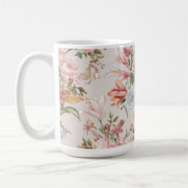 Taza De Café Gatos Blancos Rosas Rosadas Floral 