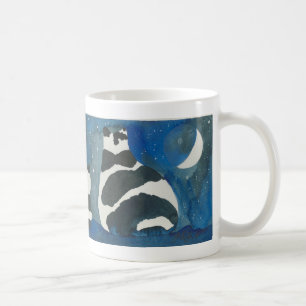 Taza De Café gatos blancos y negros debajo de la luna