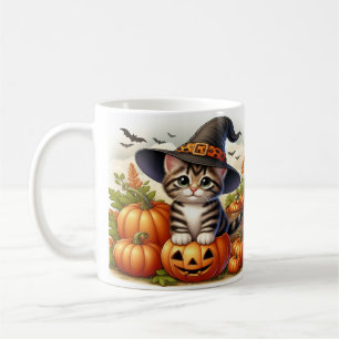 Taza De Café Gatos brujos de Halloween Arte de gato espeluznant