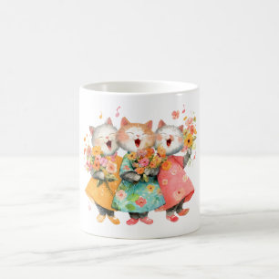 Taza De Café Gatos Cantando que Sostienen Ramos