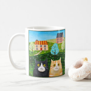 Taza De Café Gatos Caprichosos Arte Folclórico Naranja Tabby Es