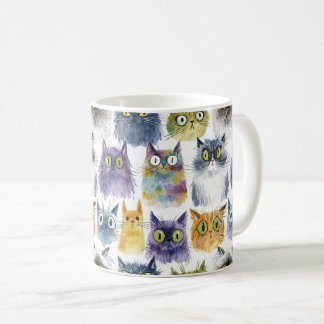 Taza De Café Gatos caprichosos de acuarela arcoíris