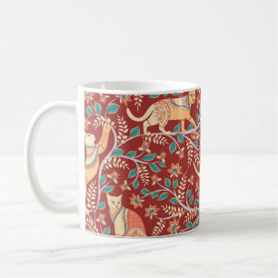 Taza De Café Gatos con adornos, ramas con flores y hojas
