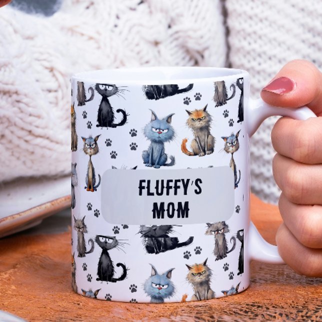 Taza De Café Gatos Con Espalda Grumpita Cara Patrón Con Nombre (Subido por el creador)