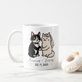 Taza De Café Gatos Cute Bride & Groom boda de nombres personali