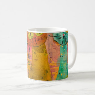 Taza De Café Gatos de acuarela Boho - Arte felino de tierra (2)