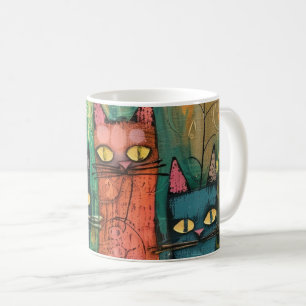 Taza De Café Gatos de acuarela de Boho - Arte felino de la tier