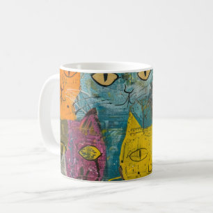 Taza De Café Gatos de color de agua boho - Arte felino de tierr