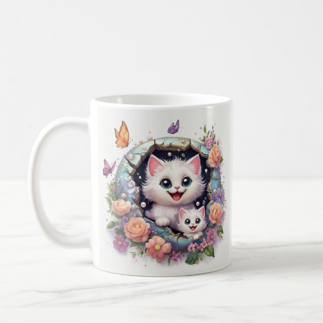 Taza De Café Gatos de la madre salen de la pared de Crack (Izquierda)