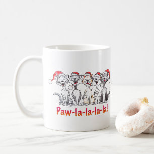 Taza De Café Gatos de Navidad cantando con sombreros de Santa