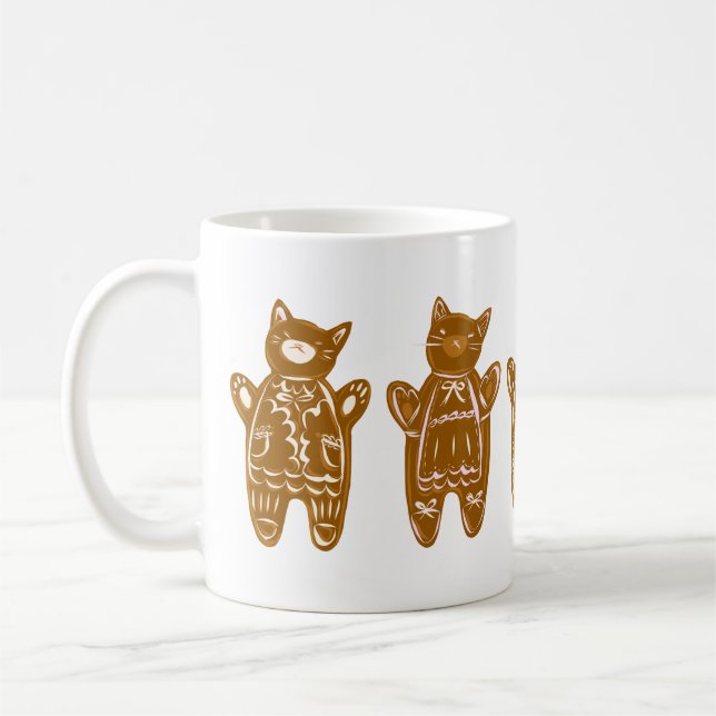 Taza De Café Gatos de pan de jengibre - Mano pintada (Izquierda)