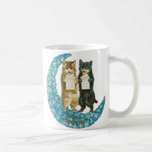 Taza De Café Gatos de San Valentín en una luna azul
