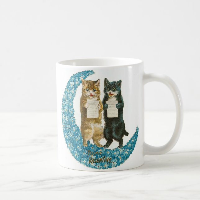 Taza De Café Gatos de San Valentín en una luna azul (Derecha)