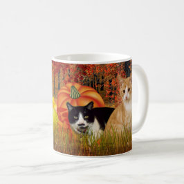 Taza De Café Gatos de temporada de otoño en parche de calabaza 