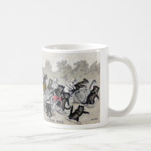 Taza De Café Gatos del montar a caballo de la bicicleta