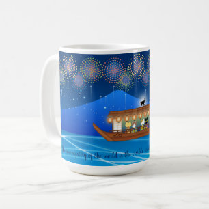 Taza De Café Gatos deslumbrando en fuegos artificiales a bordo 
