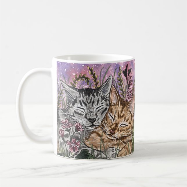 Taza De Café Gatos deslumbrantes en el jardín mezclan arte acua (Izquierda)