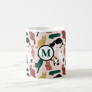 Taza De Café Gatos dibujados a mano con encanto en un fondo ros