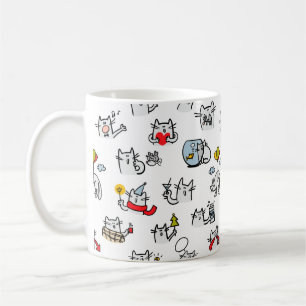 Taza De Café Gatos divertidos, leche y magia.